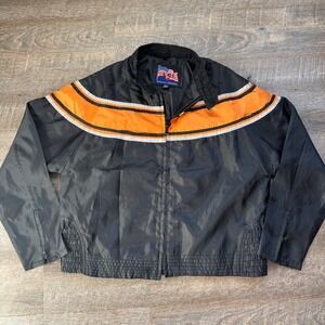 LCI USA Flag Motorcycle Biker Jacket Black Orange White Stripes 3XL Lightweight